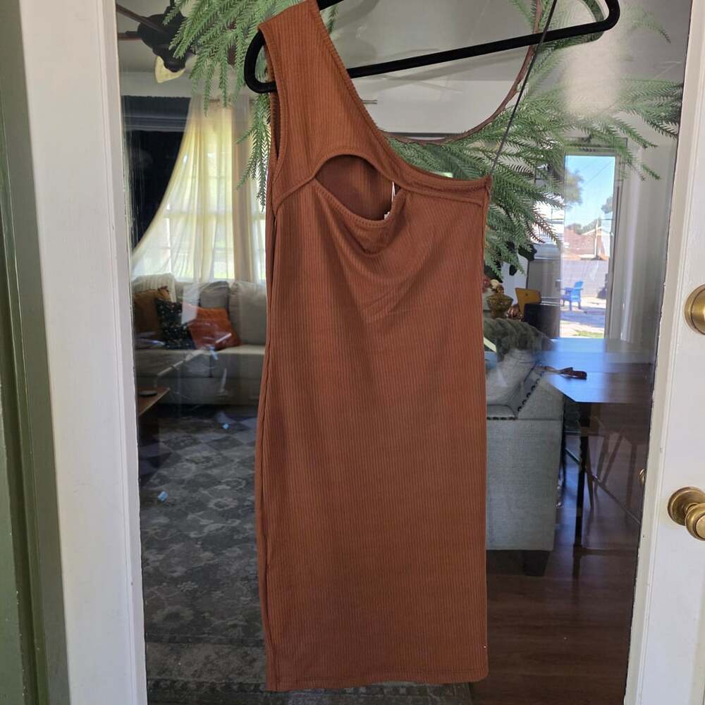 Capella One Shoulder Dress Size S Brown Ribbed Cutout